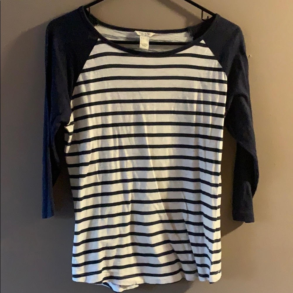 Blue Striped Baseball Style 3/4 Sleeve